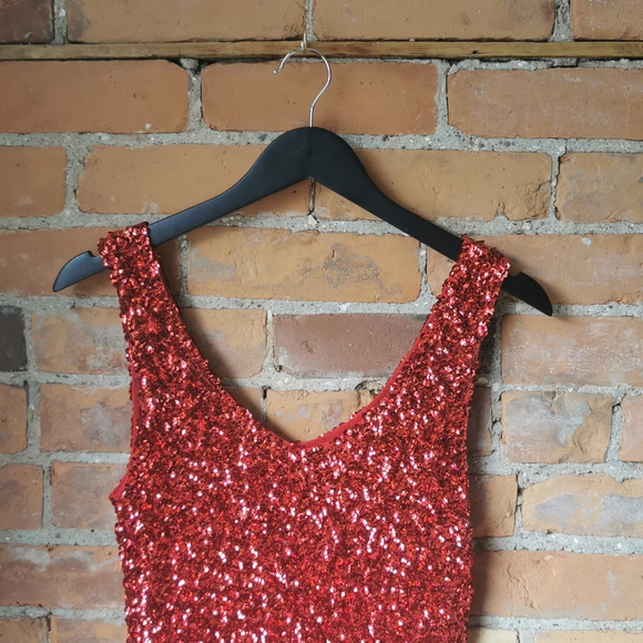 Red Sequence Mini Dress - Picture 2 of 3
